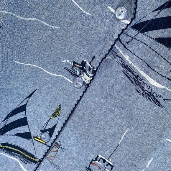 Palm Grove Boats & Lighthouses Sz 2X Button Up - Picture 7 of 15